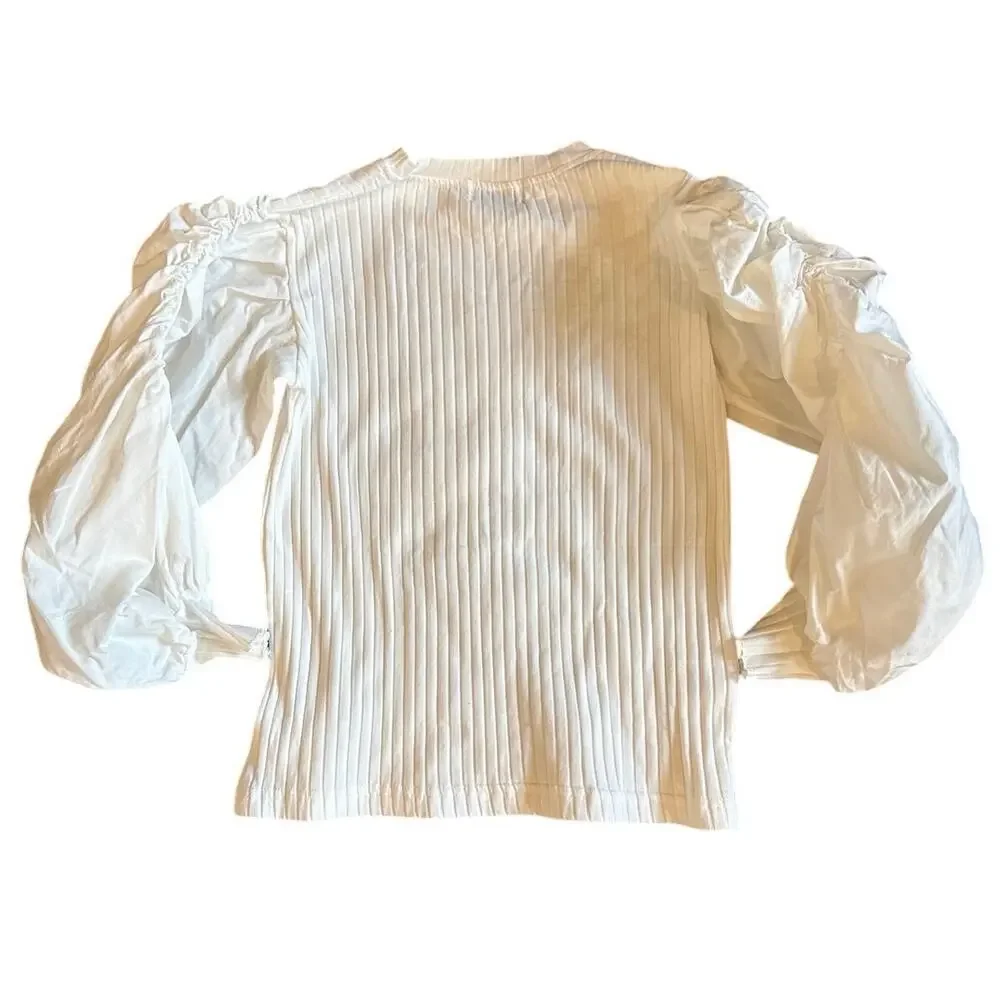 NWOT Lola and the Boys White Long Sleeve Ribbed Puff Sleeve Shirt Size 10